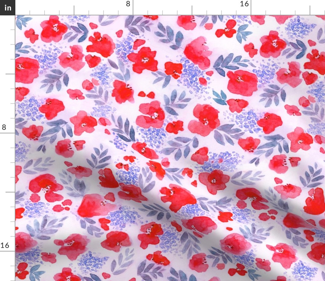 Floret Floral Pattern in Red and Lilac