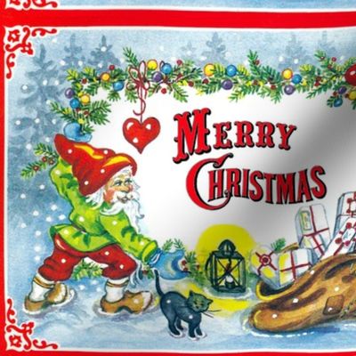 vintage retro kitsch merry Christmas winter snow gnomes elves elf pixies trolls presents gifts mistletoe hearts black cats baubles decorations