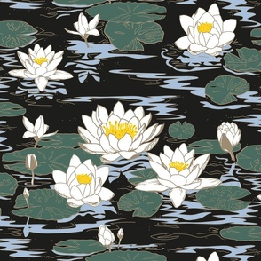 water lilies on black