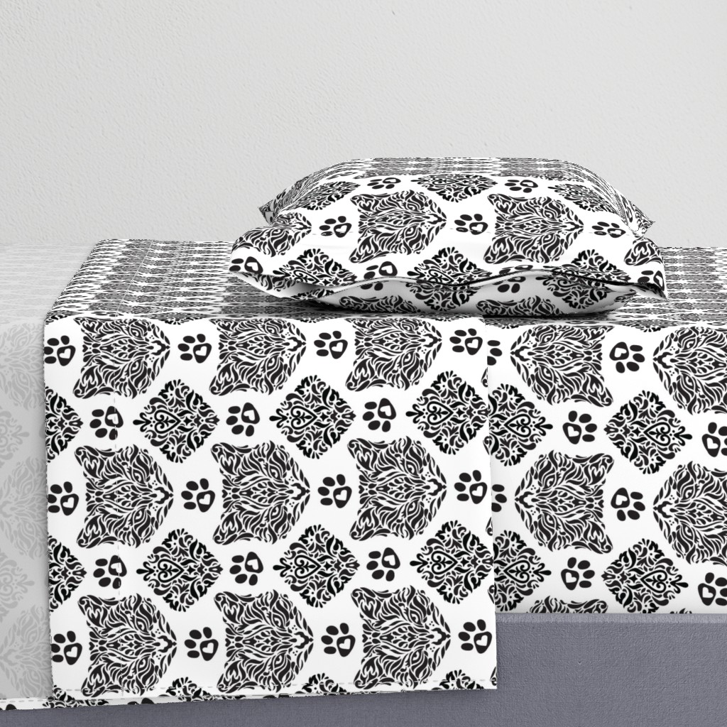 Cat Damask in Black and White