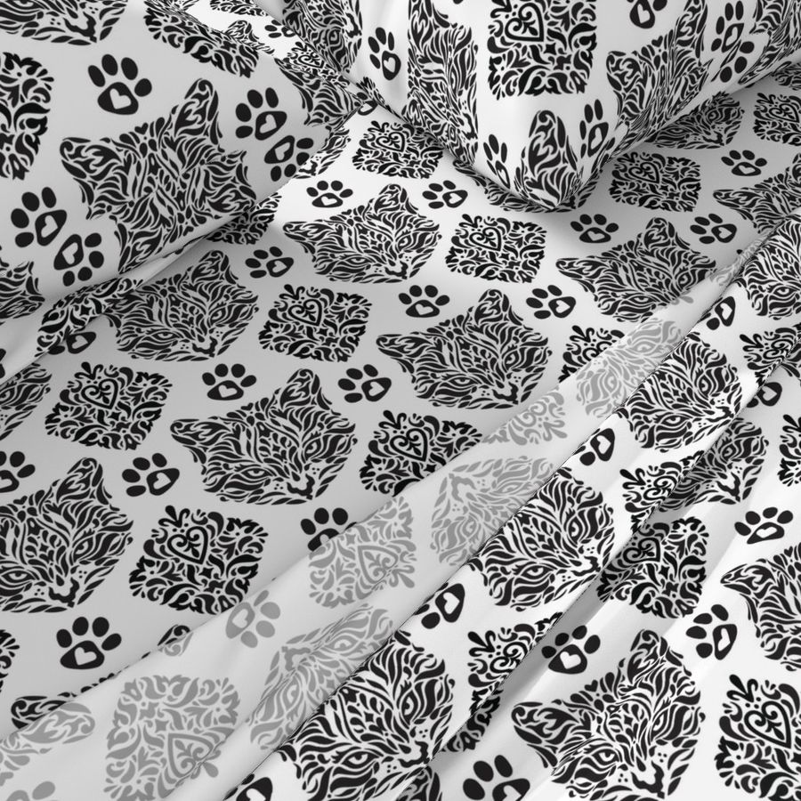 Cat Damask in Black and White