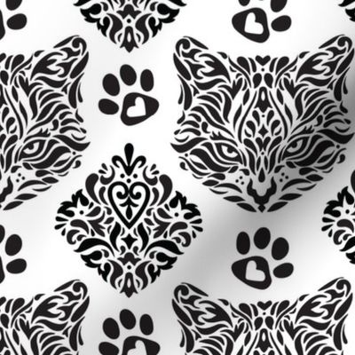 Cat Damask in B&W