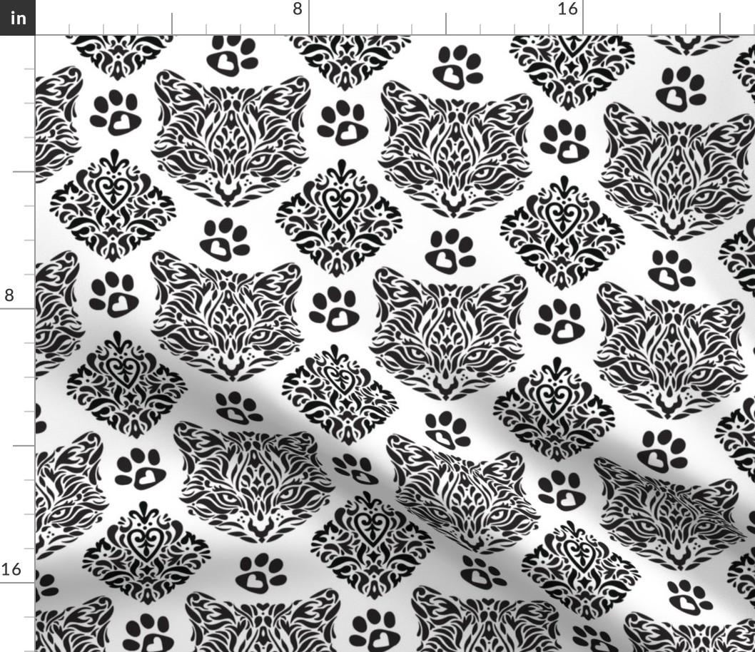 Cat Damask in B&W