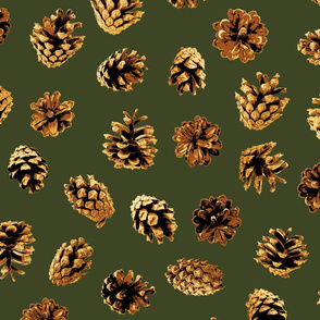 large pine cones Christmascolors browns on pine green