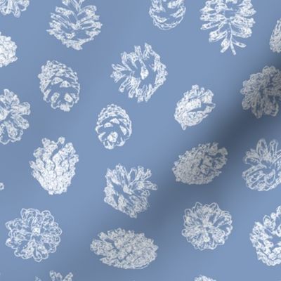 pine cones - white on Christmascolors frosty blue