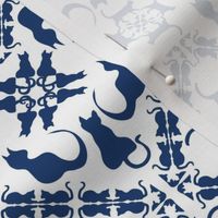 Cat & Mouse Game Damask blueberry white