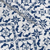 Cat & Mouse Game Damask blueberry white