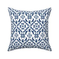 Cat & Mouse Game Damask blueberry white