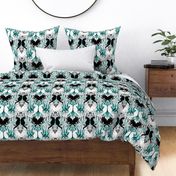 Teal Cat Grass Damask