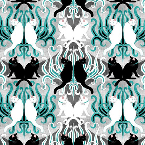 Teal Cat Grass Damask