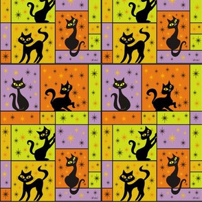 Composition with 5 Black Cats in Halloween