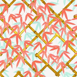 Nantes Bamboo Trellis / Coral and Mint