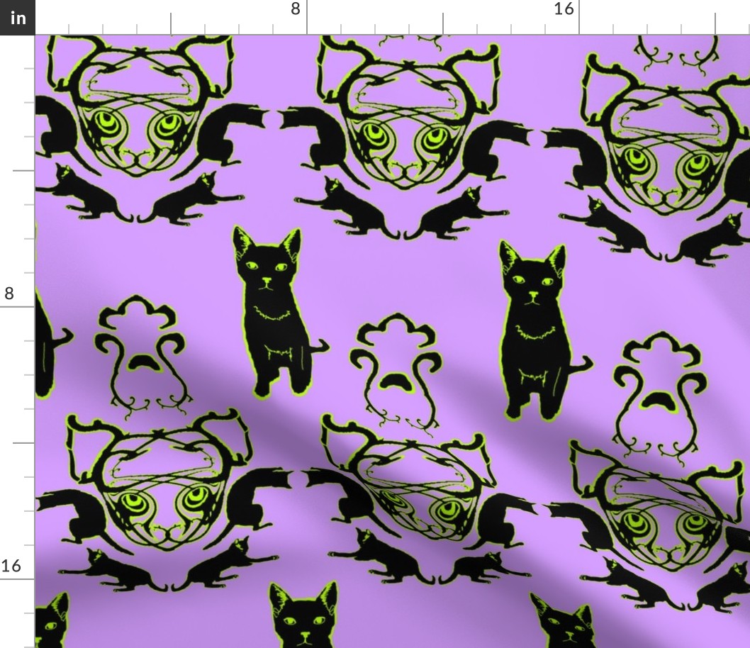 Black Cat Halloween Damask