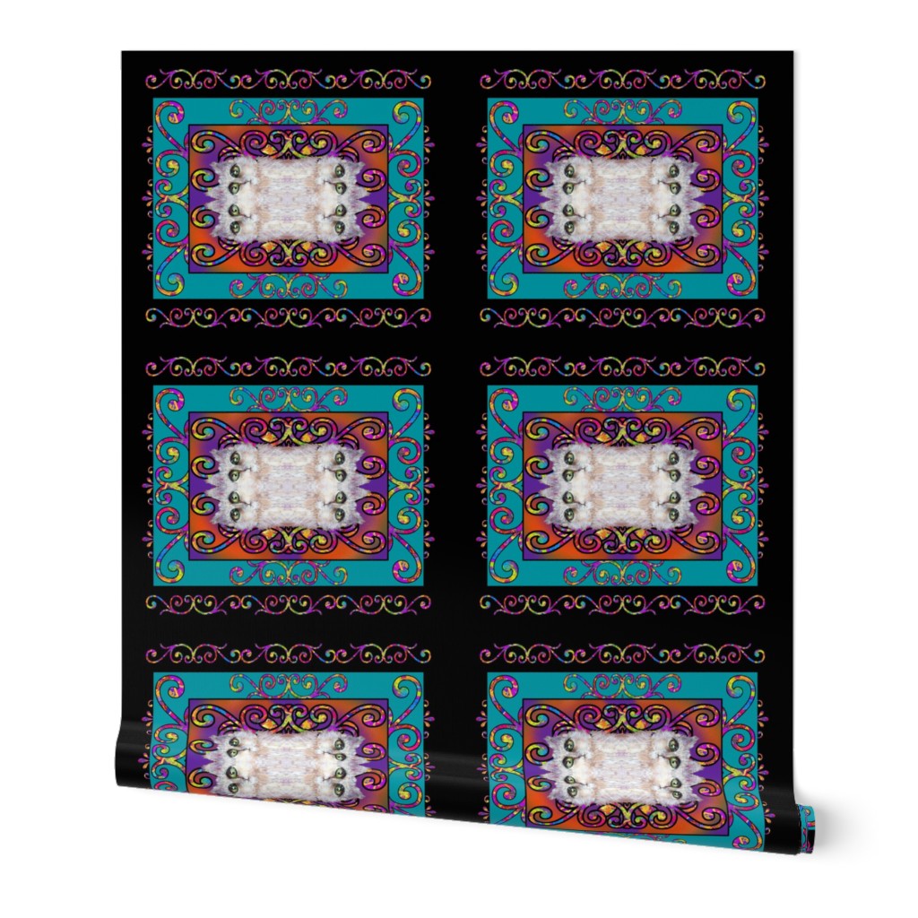 PILLOW PANEL CAT ARABESQUE TURQUOISE