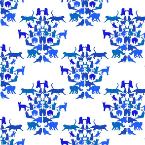 Cat Damask in Blue small