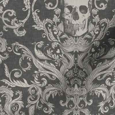 Dread Damask in Charcoal Linen