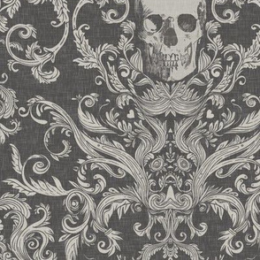 Dread Damask in Charcoal Linen