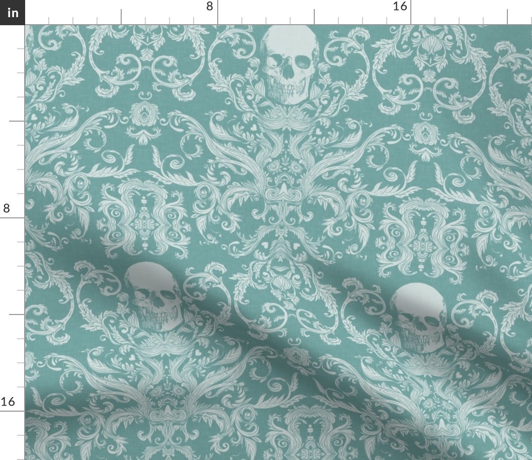 Dread Damask in Aqua Linen