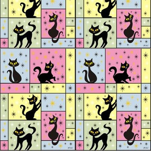 Composition with 5 Black Cats in Baby Doll