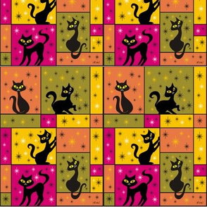 Composition with 5 Black Cats in Autumn Frolic