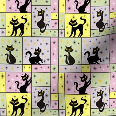 Composition with 5 Black Cats in Easter Pastels