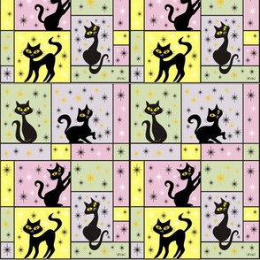 Composition with 5 Black Cats in Easter Pastels