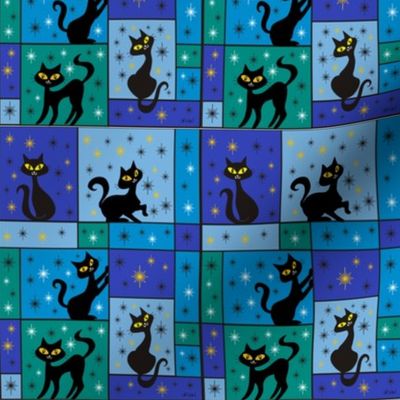 Composition with 5 Black Cats in Midnight Blue
