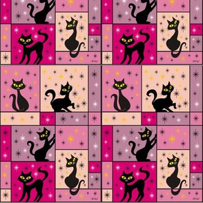 Composition with 5 Black Cats in Pink Flamingo