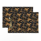 Trotting Border Terriers and paw prints - black