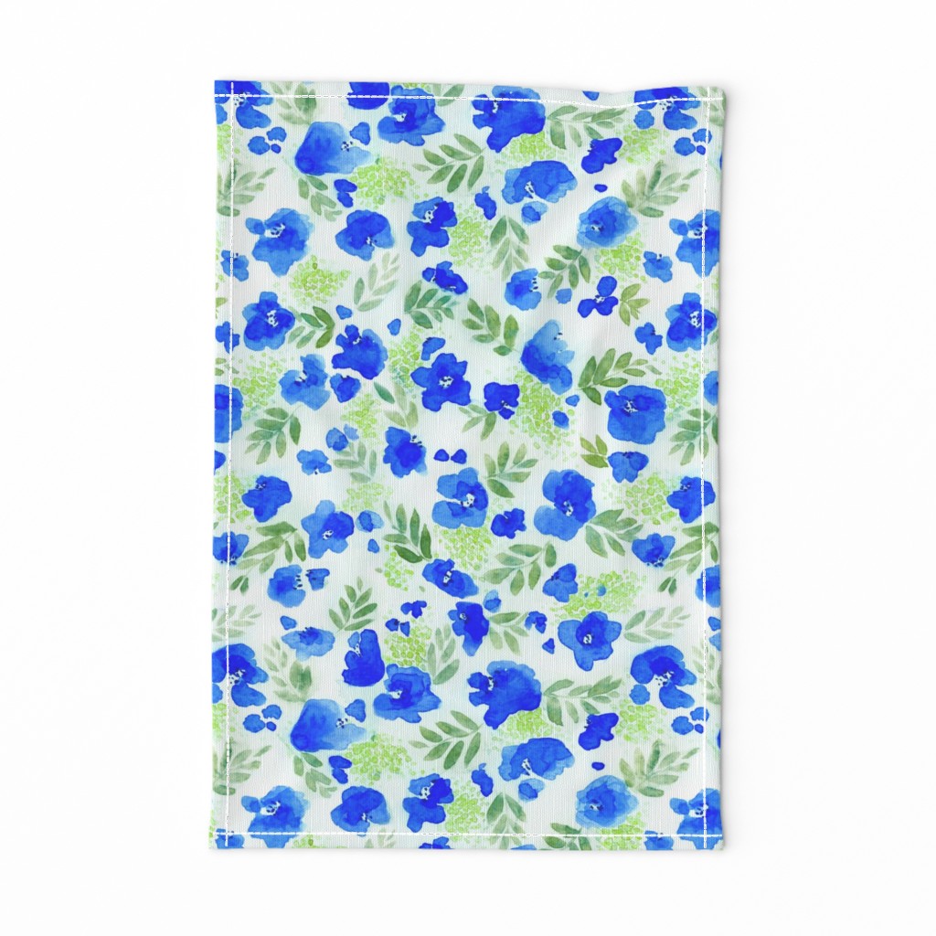 Floret Flower Pattern in Green and Blue