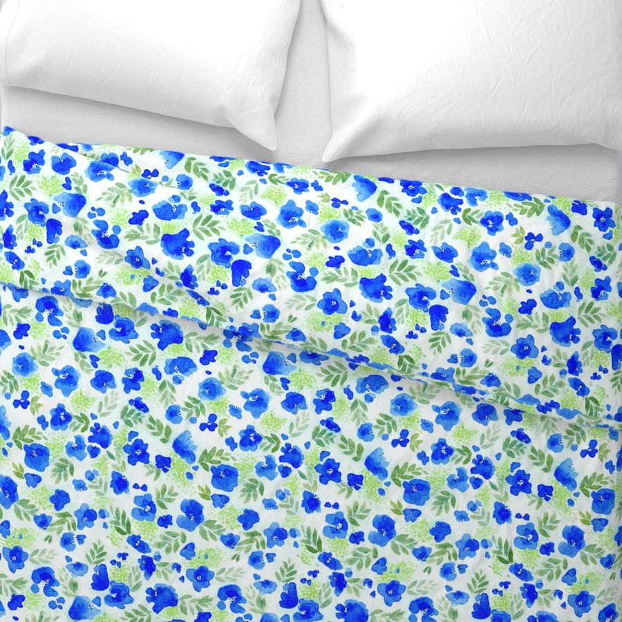 Floret Flower Pattern in Green and Blue