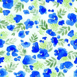 Floret Flower Pattern in Green and Blue