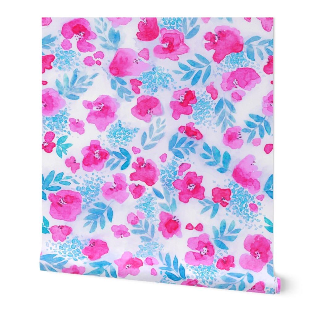Floret Floral Pattern in Pink and Aqua Blue