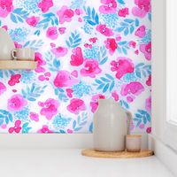 Floret Floral Pattern in Pink and Aqua Blue