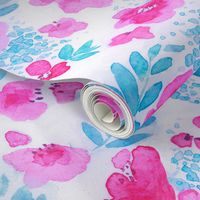 Floret Floral Pattern in Pink and Aqua Blue