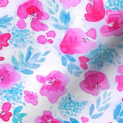 Floret Floral Pattern in Pink and Aqua Blue