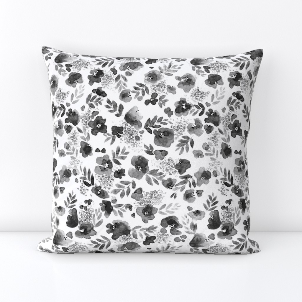 Floret FLoral Pattern in Black and White