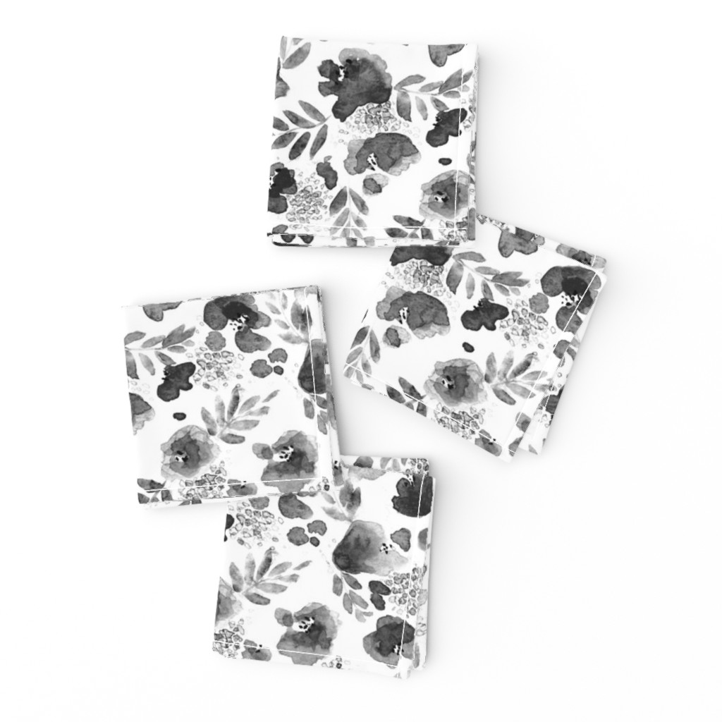 Floret FLoral Pattern in Black and White