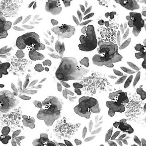 Floret FLoral Pattern in Black and White