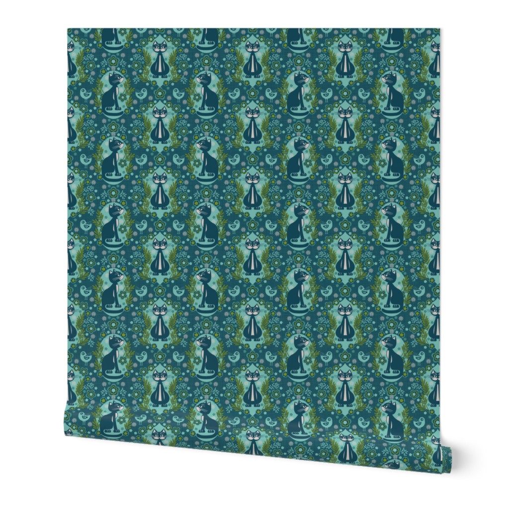 cat damask blue