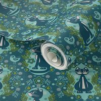 cat damask blue