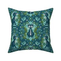 cat damask blue