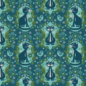 cat damask blue