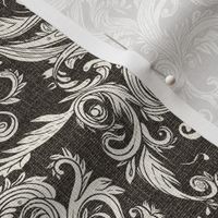 Dread Damask in Black Burlap