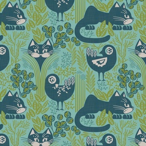 herbs cats and birds blue