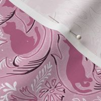 Cat Silhouettes Damask Pink