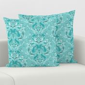 Cat Silhouettes Damask Teal