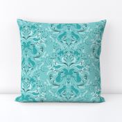 Cat Silhouettes Damask Teal