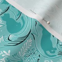 Cat Silhouettes Damask Teal