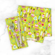 Retro kitchen food and bakery birthday party illustration print